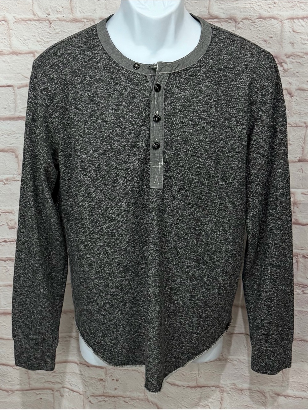 Grayers Henley Shirt Mens Large Charcoal Heather Cotton Blend Long Sleeve